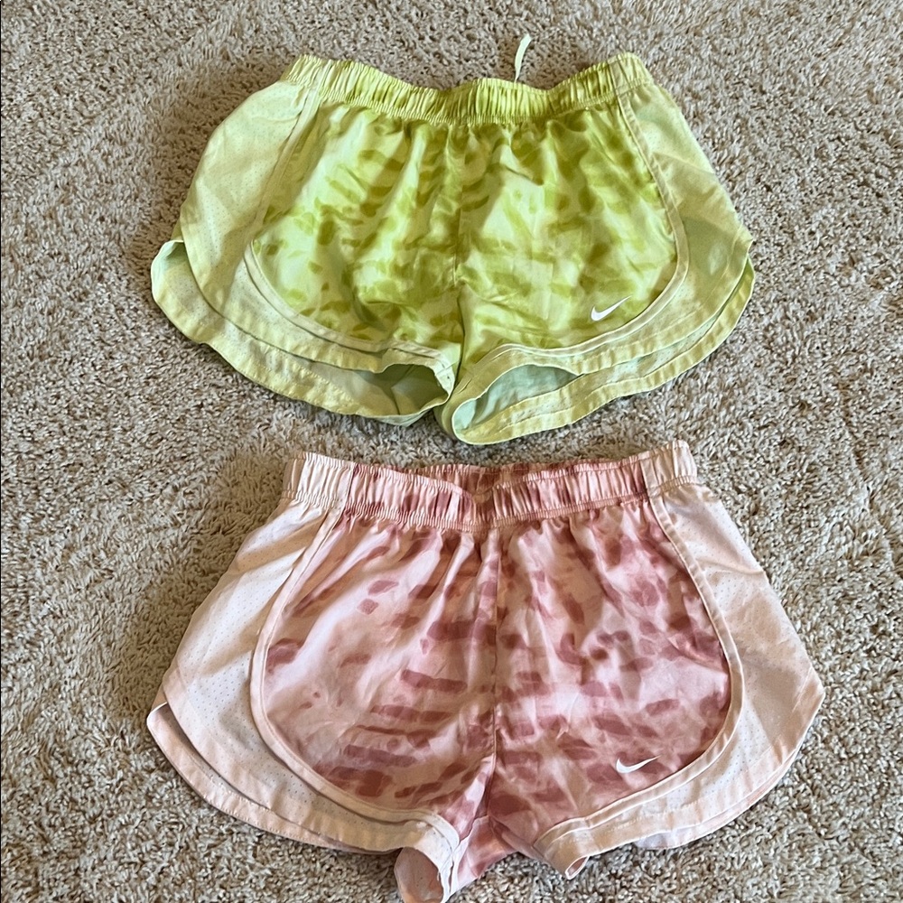 Nike Tie-Dye Running Shorts Set — Lime Green & Light Pink